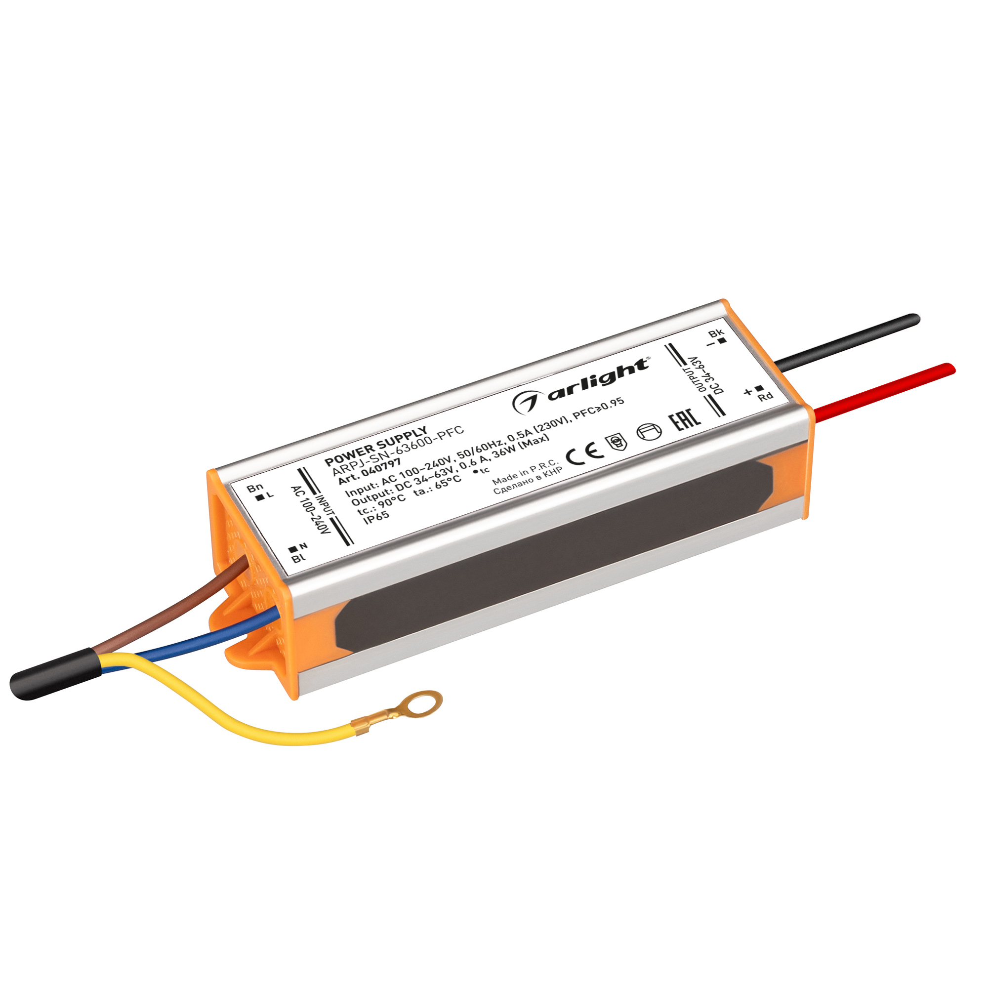 Блок питания ARPJ-SN-63600-PFC (36W, 34-63V, 600mA) (Arlight, IP65 Металл, 3 года)