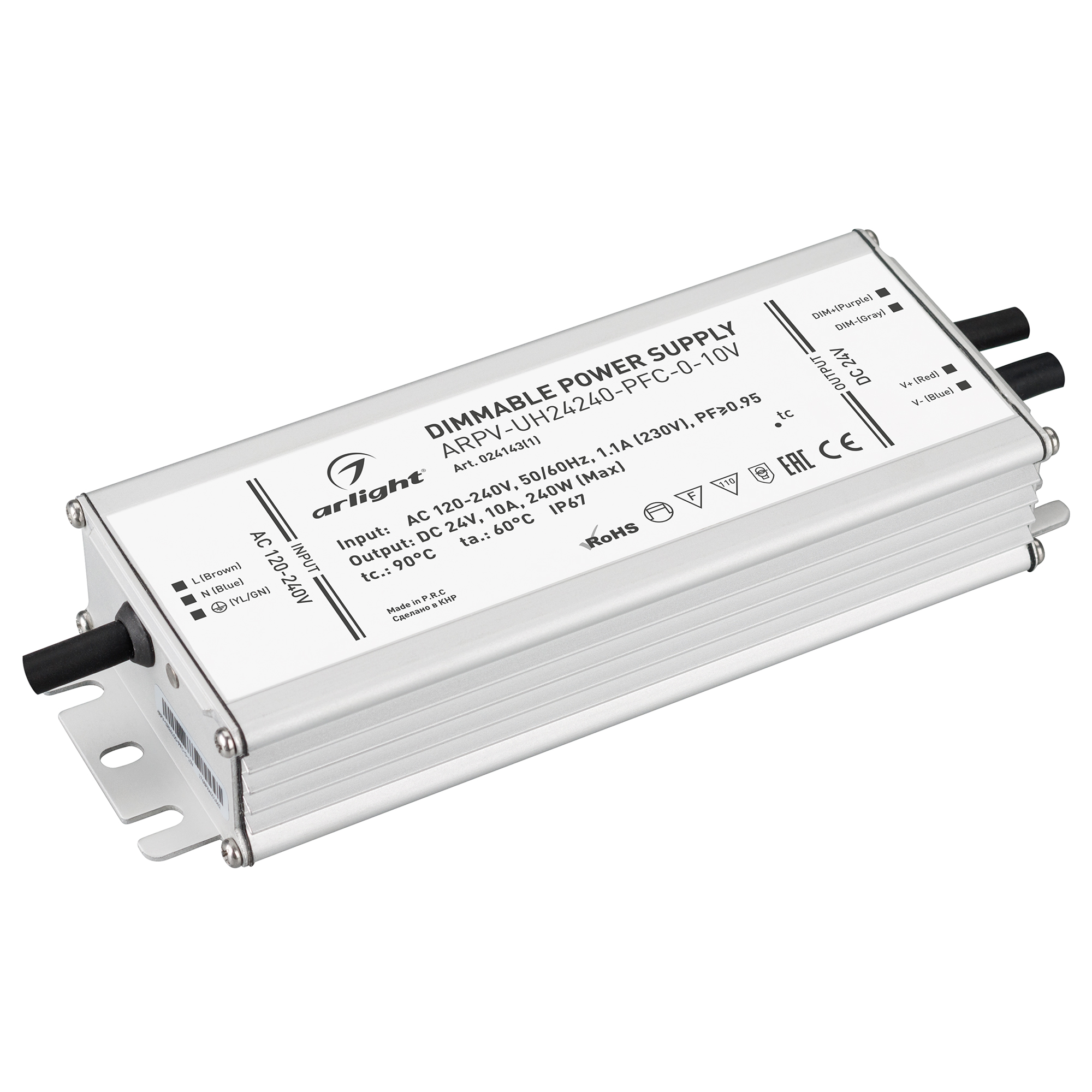 Блок питания ARPV-UH24240-PFC-0-10V (24V, 10.0A, 240W) (Arlight, IP67 Металл)