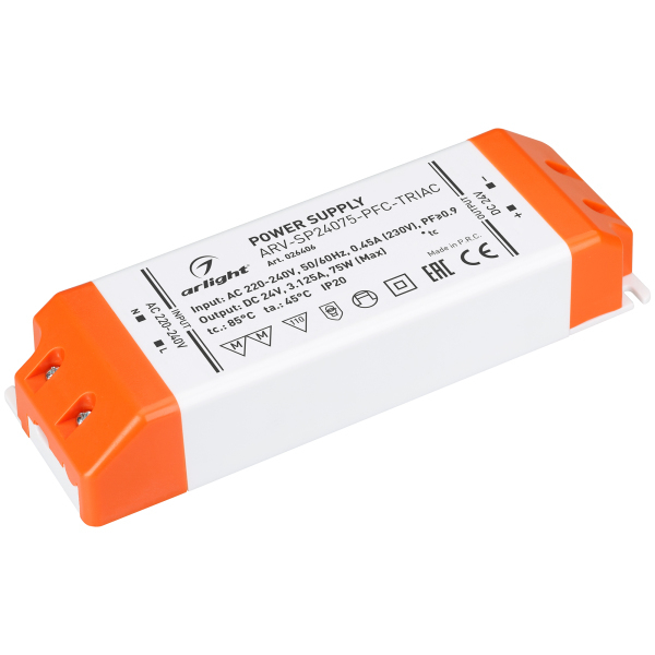 Блок питания ARV-SP24075-PFC-TRIAC (24V, 3.1A, 75W) (Arlight, IP20 Пластик, 3 года)