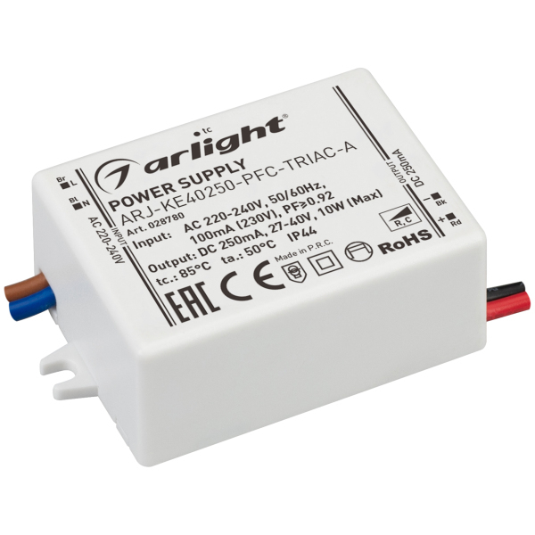 Блок питания ARJ-KE40250-PFC-TRIAC-A (10W, 250mA) (Arlight, IP44 Пластик, 5 лет)