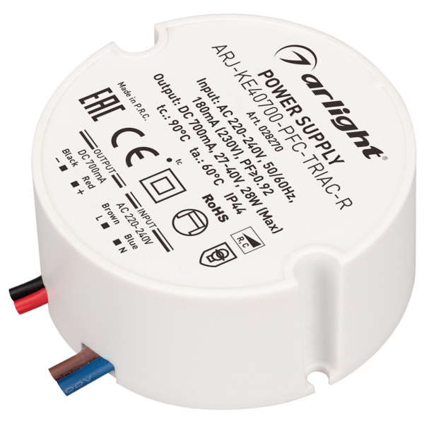 Блок питания ARJ-KE40700-PFC-TRIAC-R (28W, 700mA) (Arlight, IP44 Пластик, 5 лет)