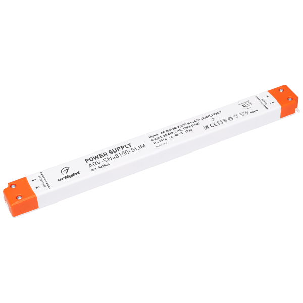 Блок питания ARV-SN48100-SLIM (48V, 2.1A, 100W, PFC) (Arlight, IP20 Пластик, 3 года)