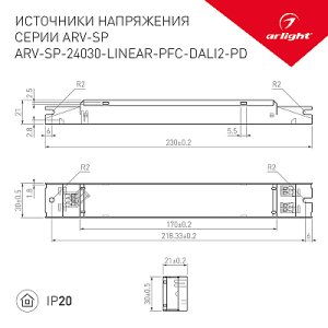 Блок питания ARV-SP-24030-LINEAR-PFC-DALI2-PD (24V, 1.25A, 30W) (Arlight, IP20 Металл, 5 лет)